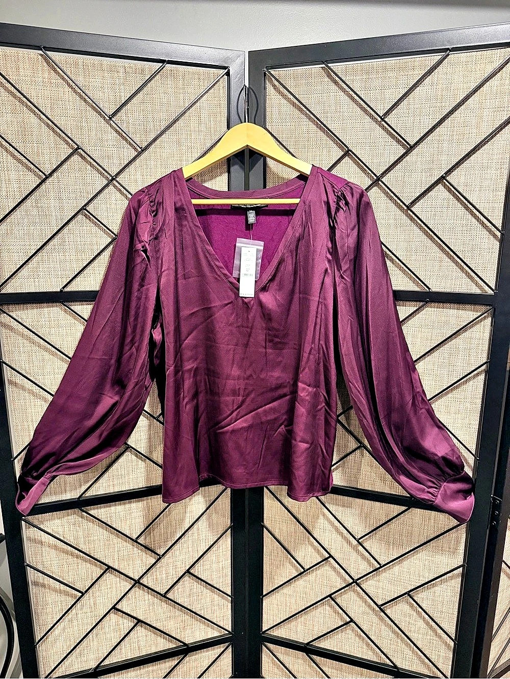 *NWT* WHBM Long Sleeve Silk Blouse in Deep Purple - XL